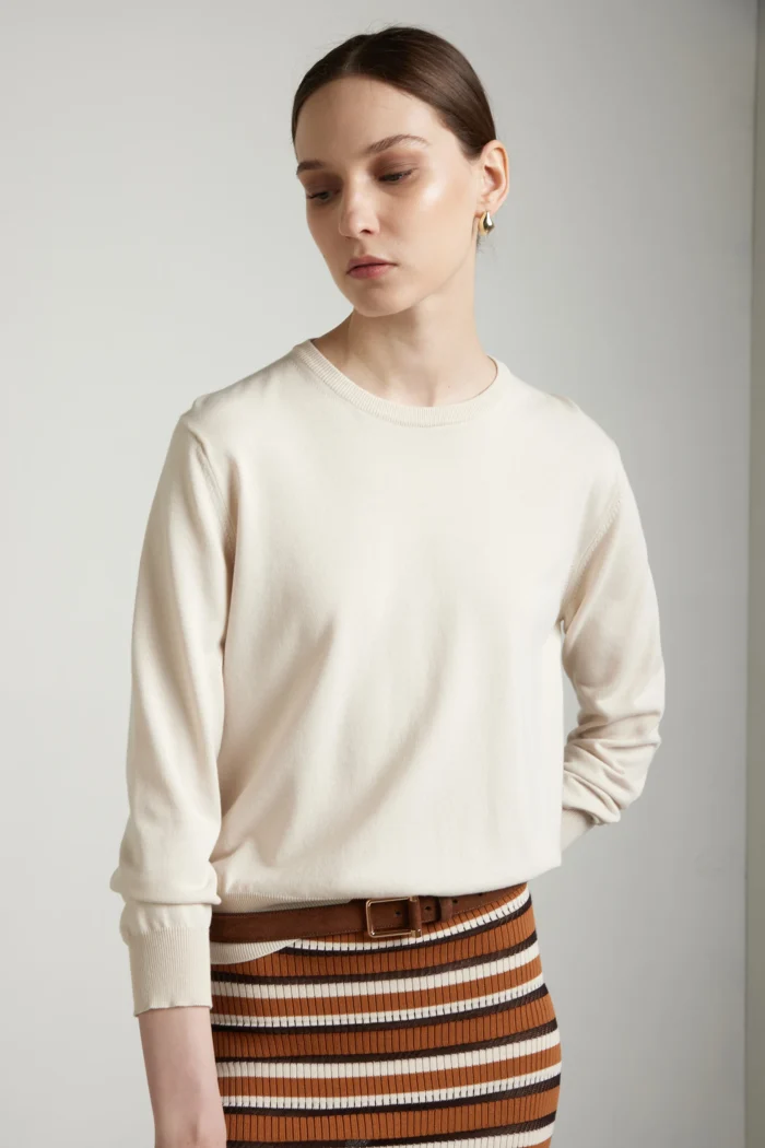 Maglia girocollo manica lunga in cotone regular fit