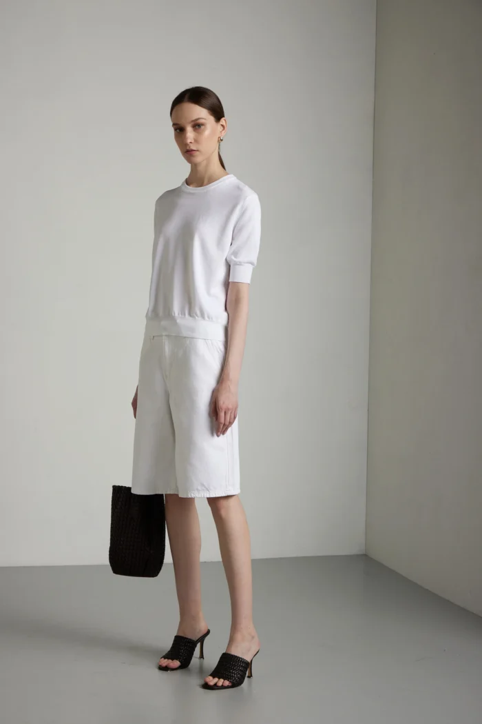 Maglia girocollo manica tre quarti in cotone regular fit