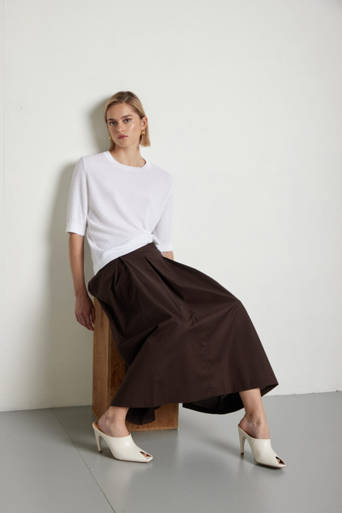 Maglia girocollo con manica punto quadretto in cotone