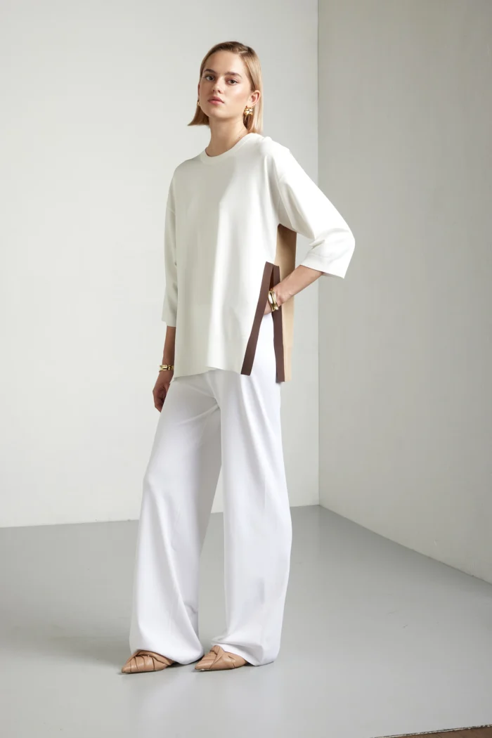 Maglia girocollo color block in viscosa stretch
