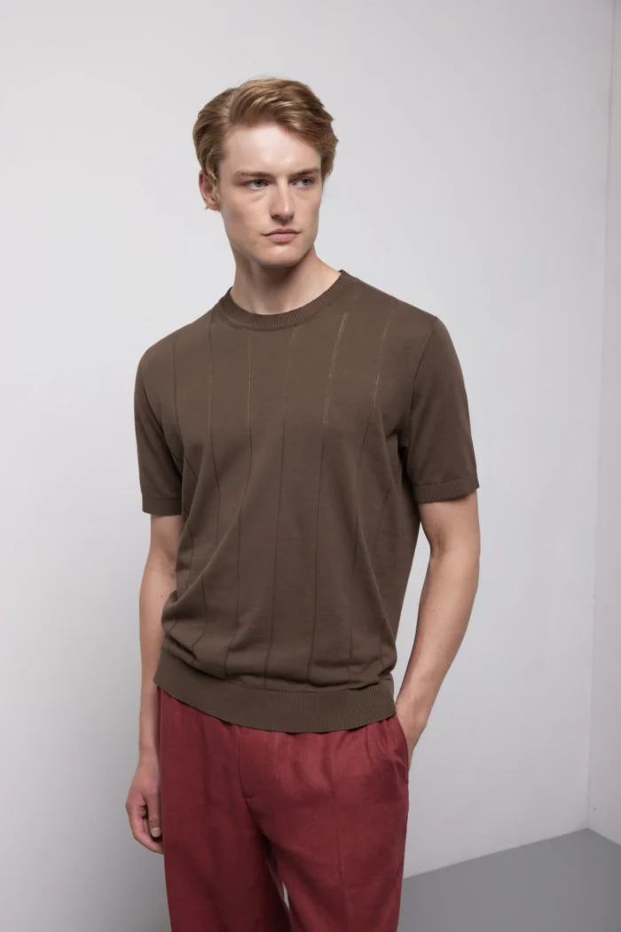 Maglia girocollo manica corta coste piatte in  cotone