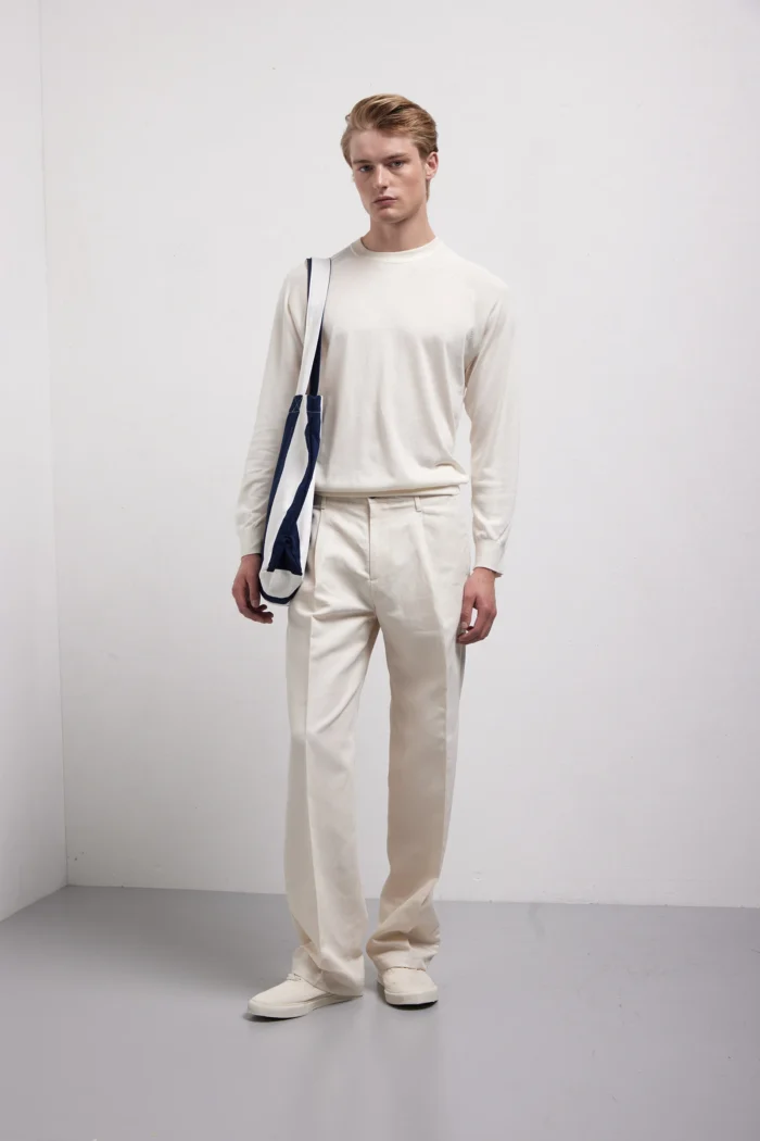 Maglia girocollo manica lunga in seta e cashmere