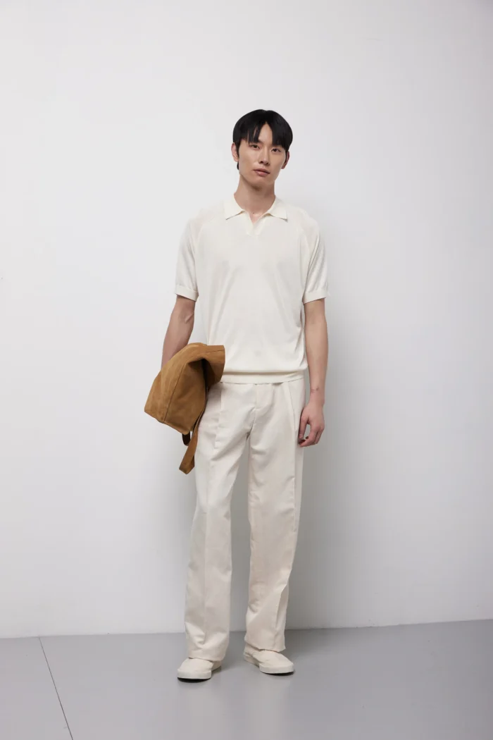 Short-sleeve silk and cashmere polo.