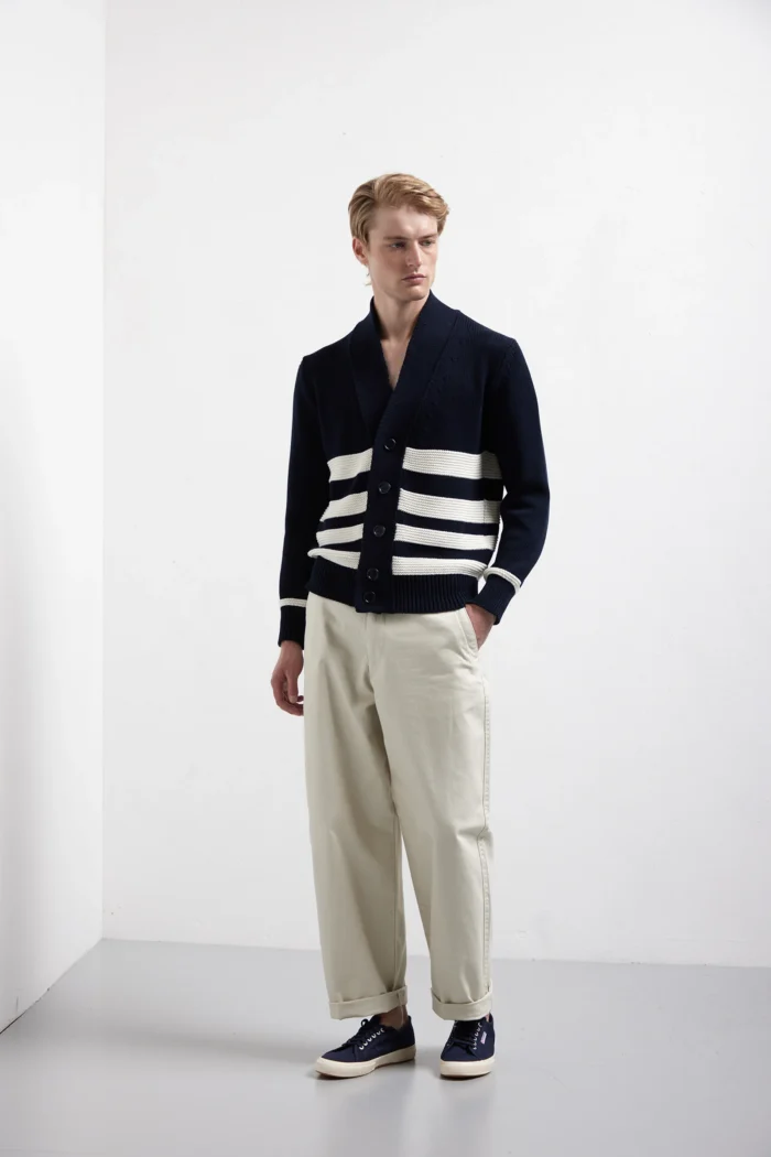 Cardigan rigato manica lunga punto links con bottoni