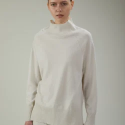 Maglia collo alto in lana e cashmere con spacchi laterali - Thumbnail Image 1