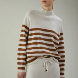 Maglia a collo alto a righe in lana e cashmere - Thumbnail Image 1