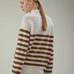 Maglia a collo alto a righe in lana e cashmere - Thumbnail Image 3