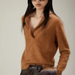 Maglione in cashmere garzato con collo a scialle - Thumbnail Image 1