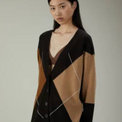 Cardigan con intarsio a rombi - Thumbnail Image 2