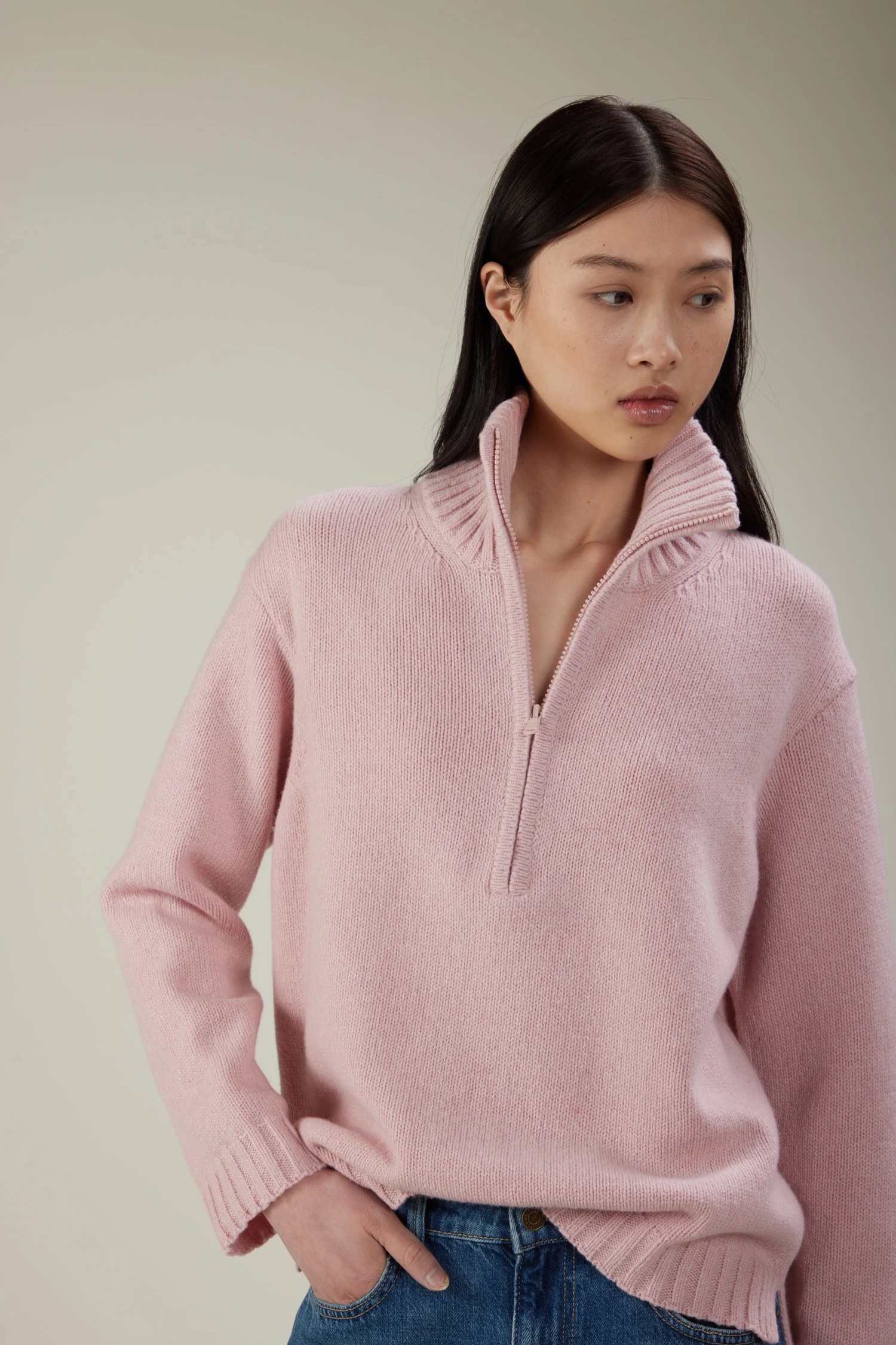 Maglione a collo alto con zip in lana e cashmere - immagine 1