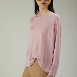 Maglia girocollo in seta e cashmere con spacchi laterali - Thumbnail Image 1