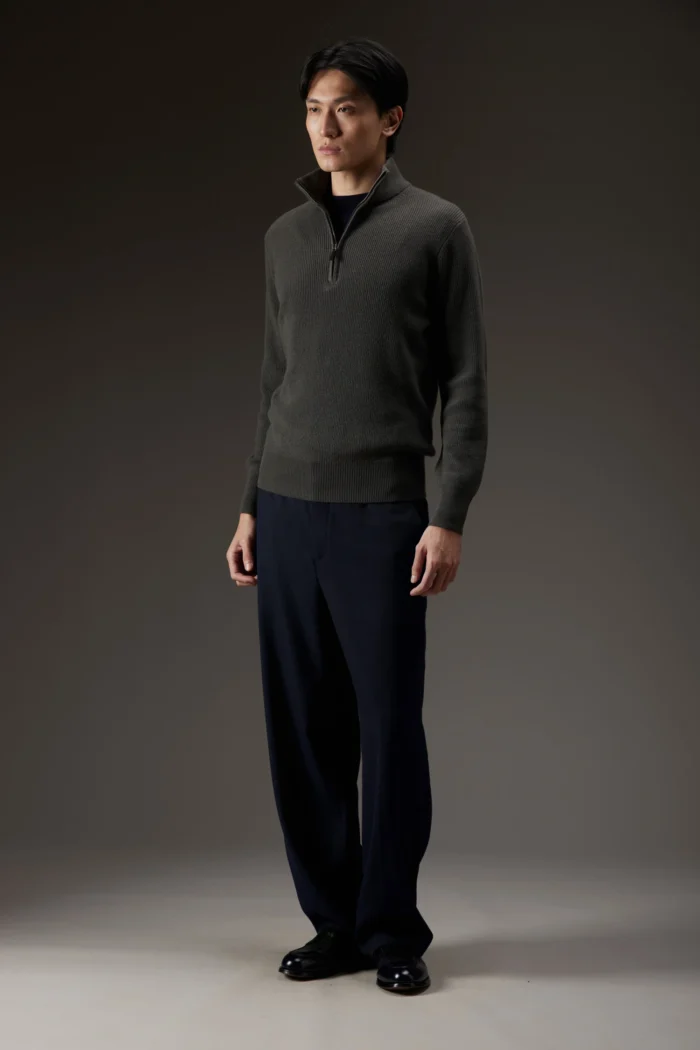 Maglia a collo alto a costa inglese in lana e cashmere con zip