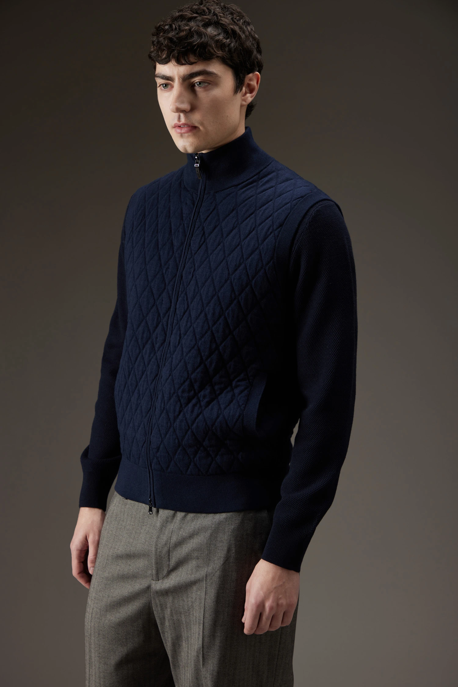 Gilet trapuntato in lana e cotone con zip - immagine 2