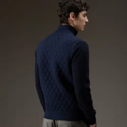 Gilet trapuntato in lana e cotone con zip - Thumbnail Image 3
