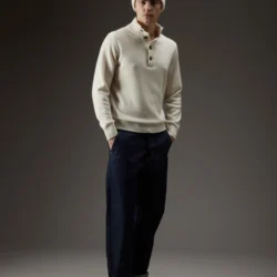 Maglione collo alto in cashmere con bottoni - Thumbnail Image 1